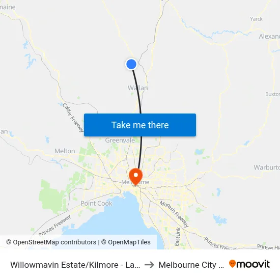 Willowmavin Estate/Kilmore - Lancefield Rd to Melbourne City Centre map