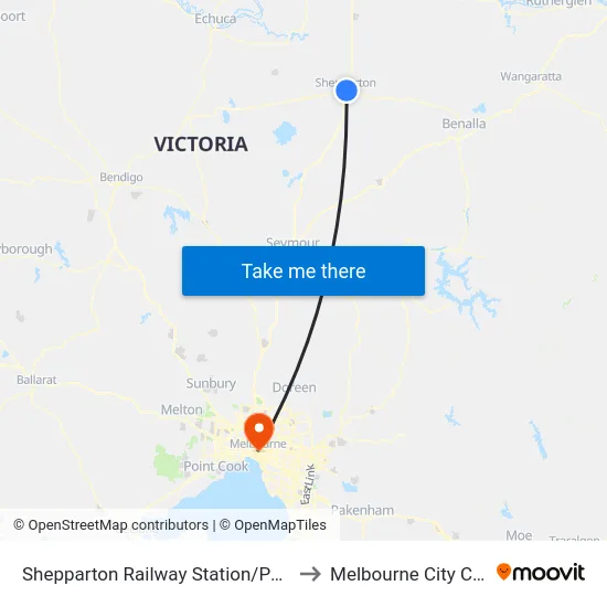 Shepparton Railway Station/Purcell St to Melbourne City Centre map