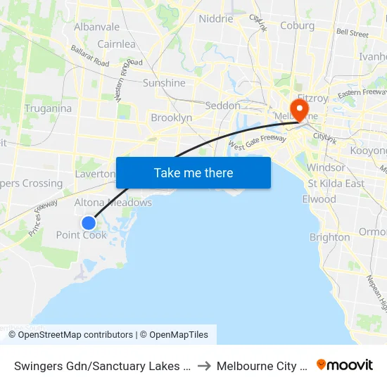 Swingers Gdn/Sanctuary Lakes North Bvd to Melbourne City Centre map