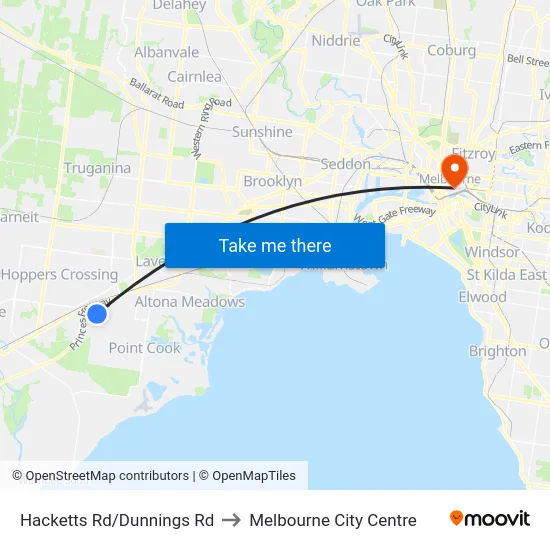Hacketts Rd/Dunnings Rd to Melbourne City Centre map
