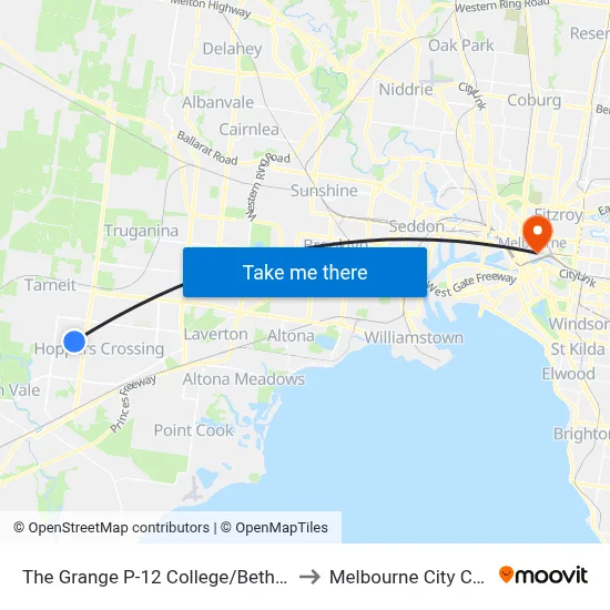 The Grange P-12 College/Bethany Rd to Melbourne City Centre map
