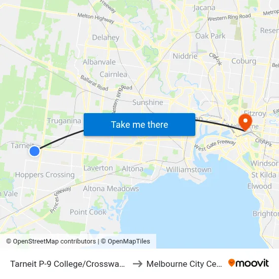 Tarneit P-9 College/Crossway Ave to Melbourne City Centre map