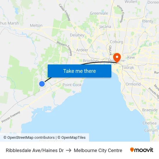 Ribblesdale Ave/Haines Dr to Melbourne City Centre map
