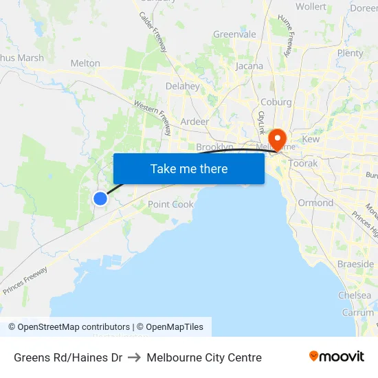 Greens Rd/Haines Dr to Melbourne City Centre map