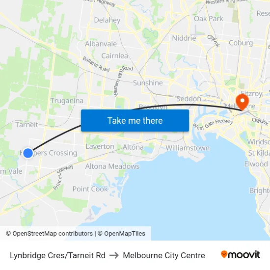 Lynbridge Cres/Tarneit Rd to Melbourne City Centre map