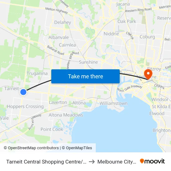 Tarneit Central Shopping Centre/Derrimut Rd to Melbourne City Centre map