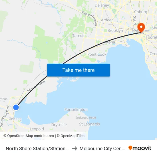 North Shore Station/Station St to Melbourne City Centre map