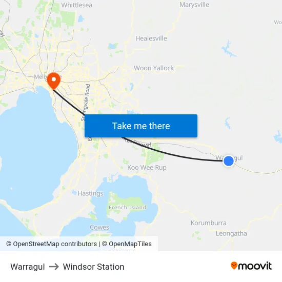 Warragul to Windsor Station map