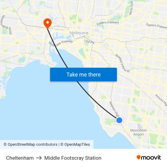 Cheltenham to Middle Footscray Station map