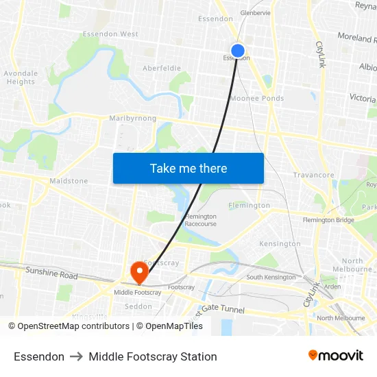 Essendon to Middle Footscray Station map
