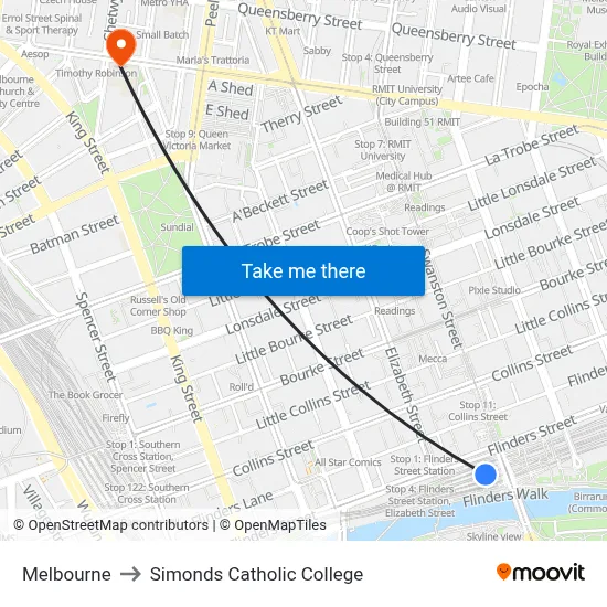 Melbourne to Simonds Catholic College map