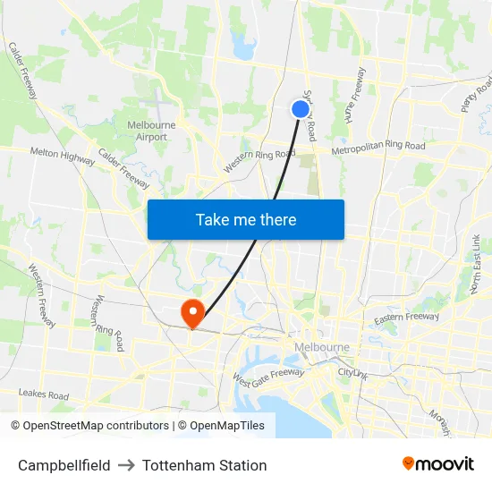 Campbellfield to Tottenham Station map