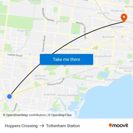 Hoppers Crossing to Tottenham Station map