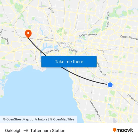 Oakleigh to Tottenham Station map