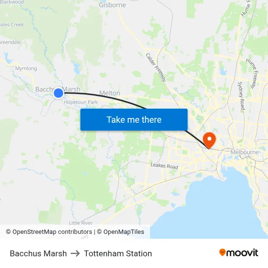 Bacchus Marsh to Tottenham Station map