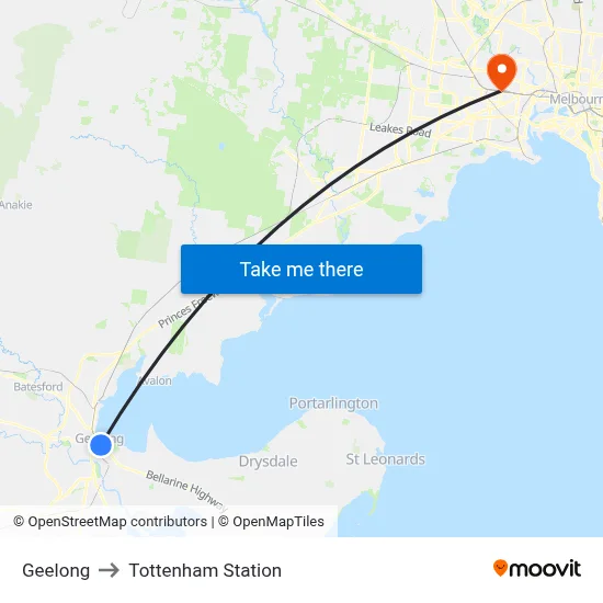Geelong to Tottenham Station map