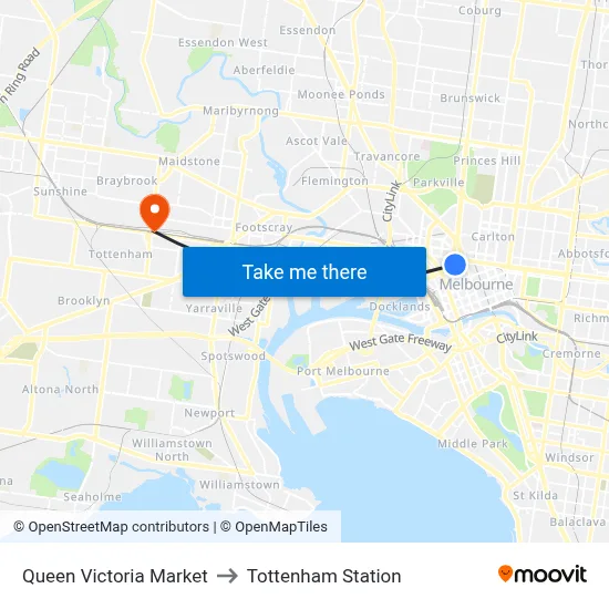 Queen Victoria Market to Tottenham Station map