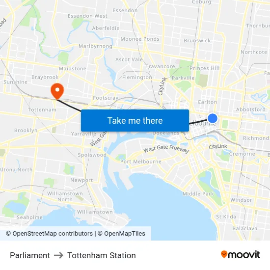 Parliament to Tottenham Station map
