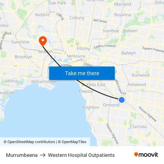 Murrumbeena to Western Hospital Outpatients map