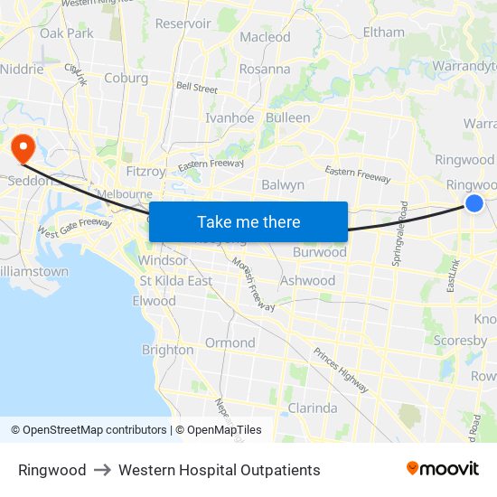 Ringwood to Western Hospital Outpatients map