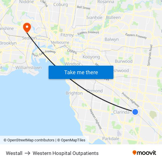 Westall to Western Hospital Outpatients map