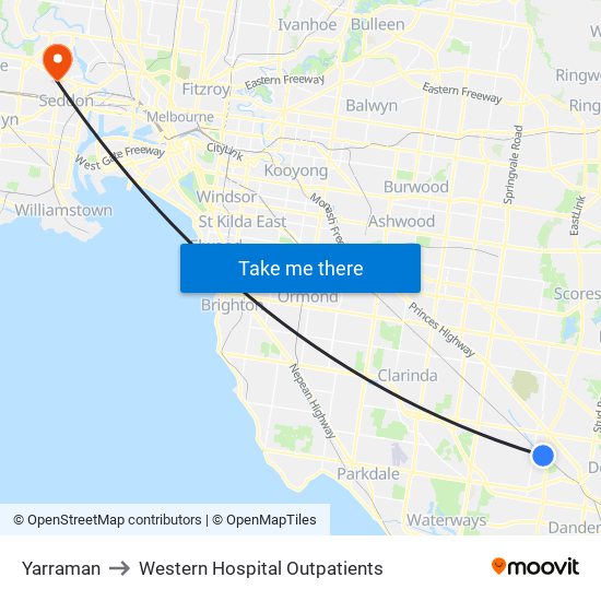 Yarraman to Western Hospital Outpatients map