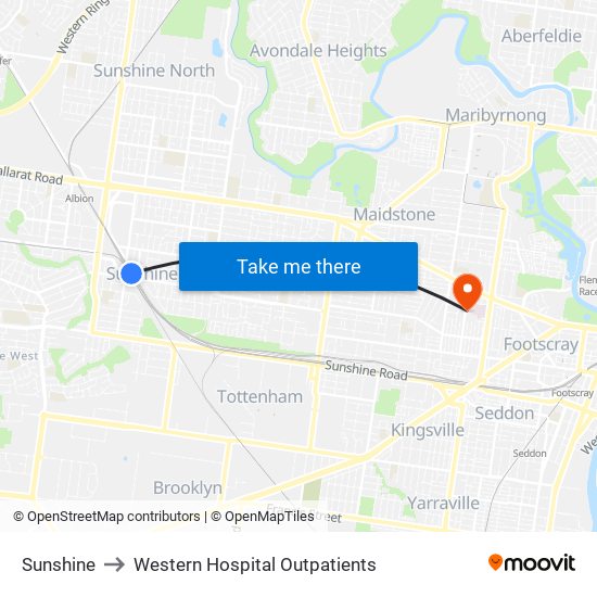 Sunshine to Western Hospital Outpatients map