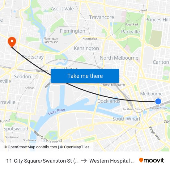 11-City Square/Swanston St (Melbourne City) to Western Hospital Outpatients map