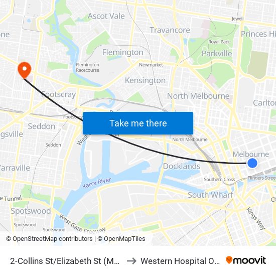 2-Collins St/Elizabeth St (Melbourne City) to Western Hospital Outpatients map