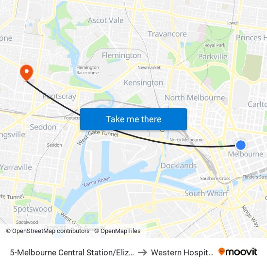 5-Melbourne Central Station/Elizabeth St (Melbourne City) to Western Hospital Outpatients map