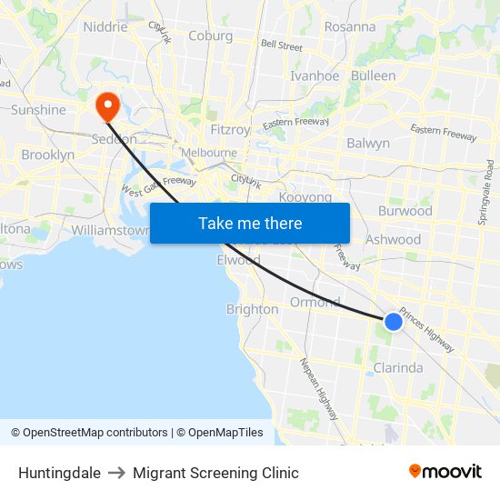 Huntingdale to Migrant Screening Clinic map