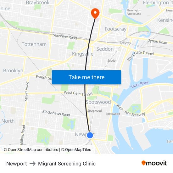 Newport to Migrant Screening Clinic map