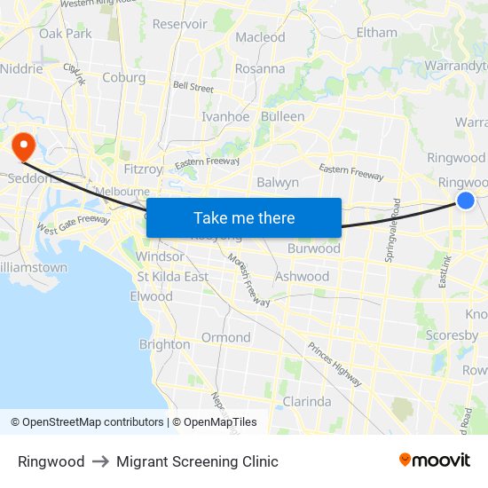 Ringwood to Migrant Screening Clinic map