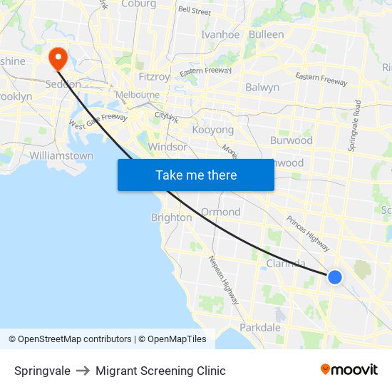 Springvale to Migrant Screening Clinic map