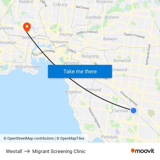 Westall to Migrant Screening Clinic map