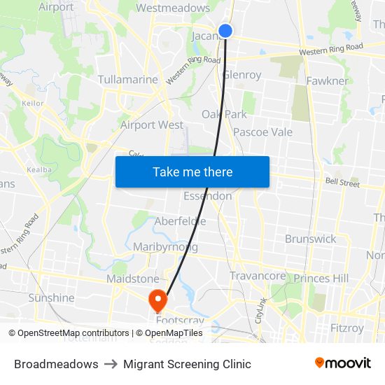 Broadmeadows to Migrant Screening Clinic map