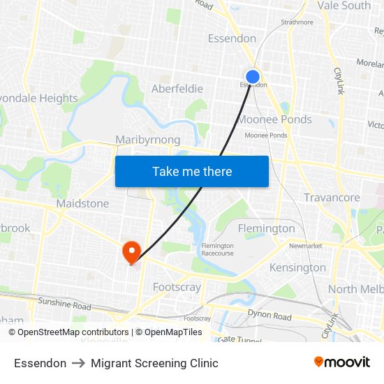 Essendon to Migrant Screening Clinic map