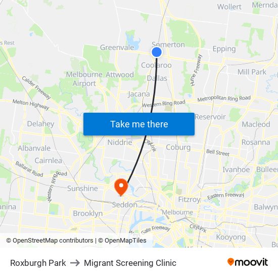 Roxburgh Park to Migrant Screening Clinic map