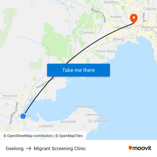 Geelong to Migrant Screening Clinic map