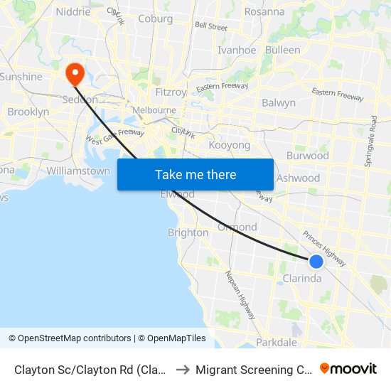 Clayton Sc/Clayton Rd (Clayton) to Migrant Screening Clinic map