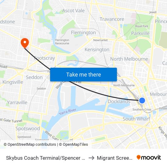 Skybus Coach Terminal/Spencer St (Melbourne City) to Migrant Screening Clinic map