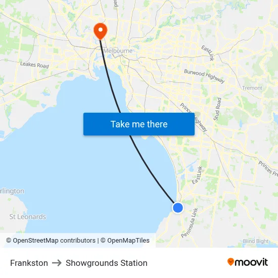 Frankston to Showgrounds Station map