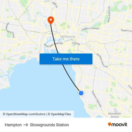 Hampton to Showgrounds Station map