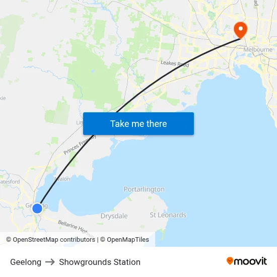 Geelong to Showgrounds Station map