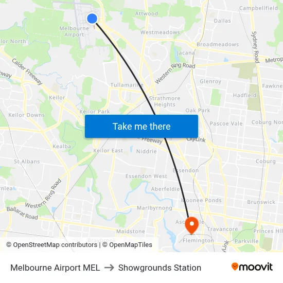 Melbourne Airport MEL to Showgrounds Station map