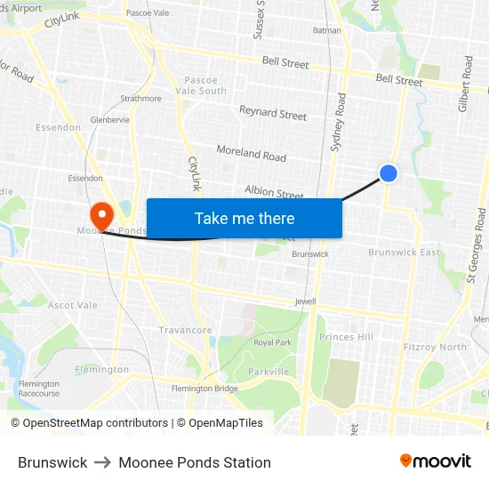 Brunswick to Moonee Ponds Station map