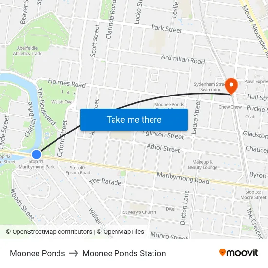 Moonee Ponds to Moonee Ponds Station map