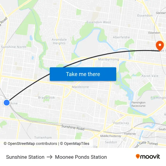 Sunshine Station to Moonee Ponds Station map