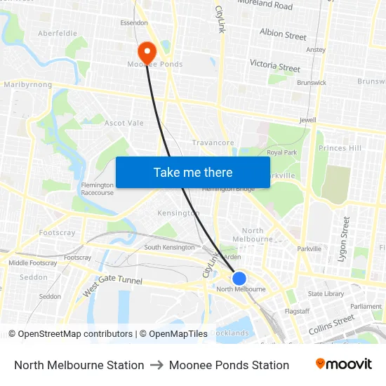 North Melbourne Station to Moonee Ponds Station map