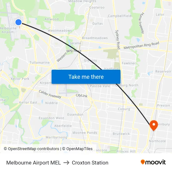 Melbourne Airport MEL to Croxton Station map
